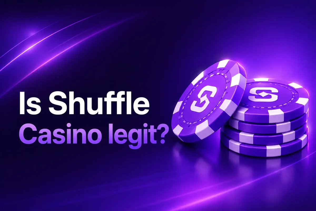 Purple Shuffle branded casino chips illustrating the question is Shuffle Casino legit